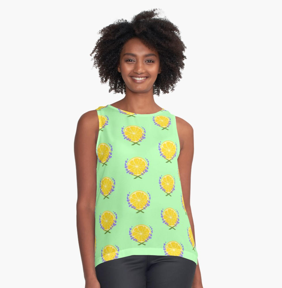 A Black woman wearing a green Lavender Lemonade Logo tank top